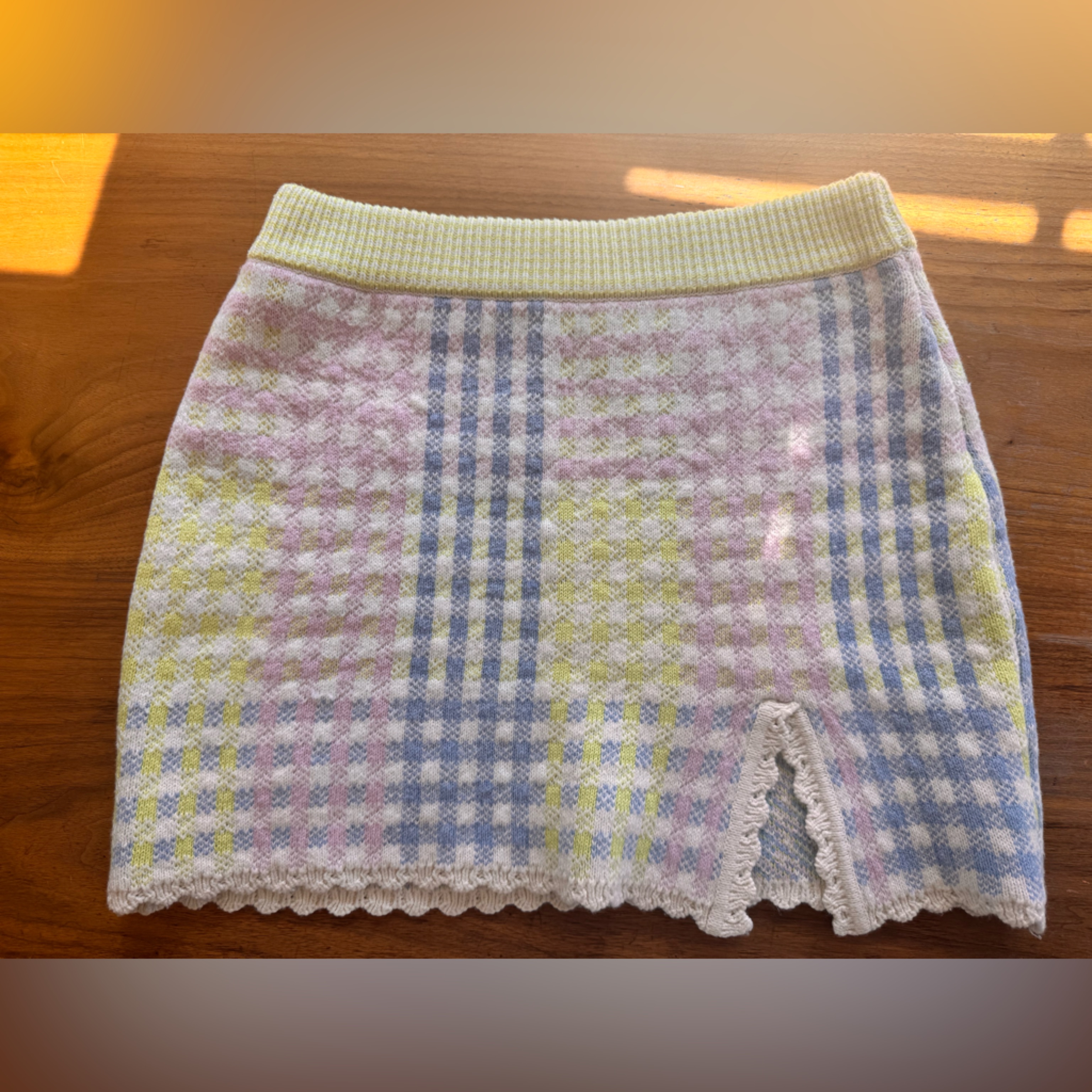 Nwot Loveshack Fancy Pawley Knit Plaid Pastel Skirt Large